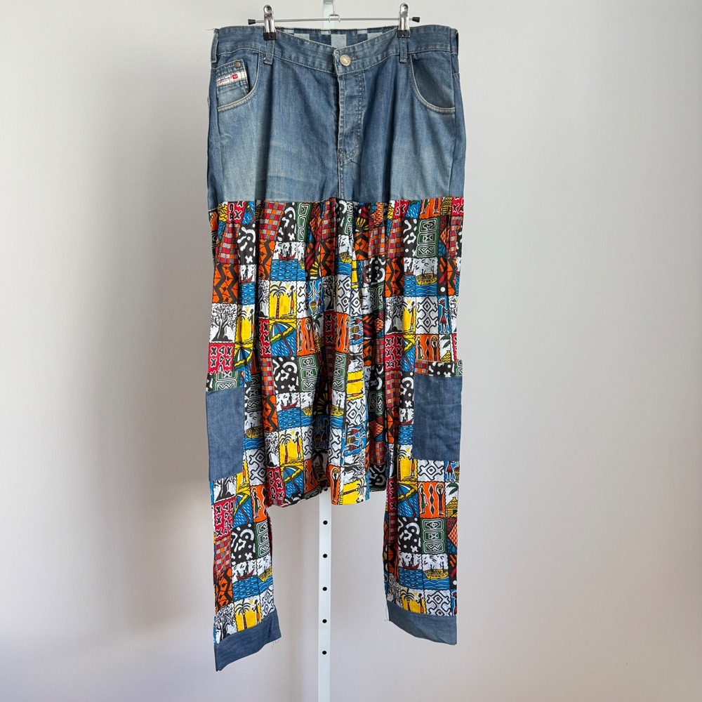 Diesel Industry Upcycled Denim Patchwork Pants‎ Trousers sz XL Boho Lagenlook